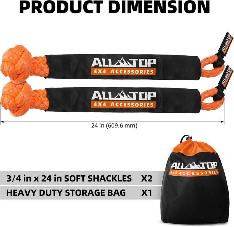 ALL-TOP Synthetic Soft Shackle Rope 3/4in x 24in (66200Lbs Max Break) UHMWPE Recovery Tow Shackles for Offroad 4x4 Vehicles, 2 PCS - Image 3